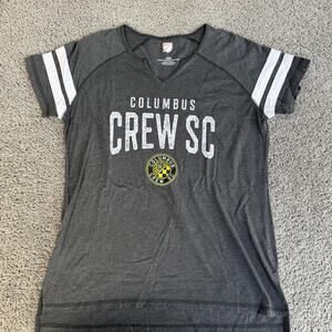 Columbus Crew SC Shirt Womens Medium Gray MLS Soccer V-Neck Front Crest